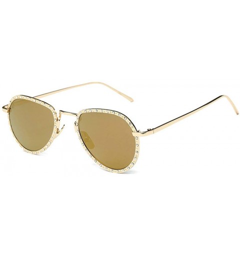 Oval Luxury Sunglasses Women's Designer Designer Diamond Women Handmade Rhinestone Sunglasses Women - Gold - CJ193CHS0CO $24.58