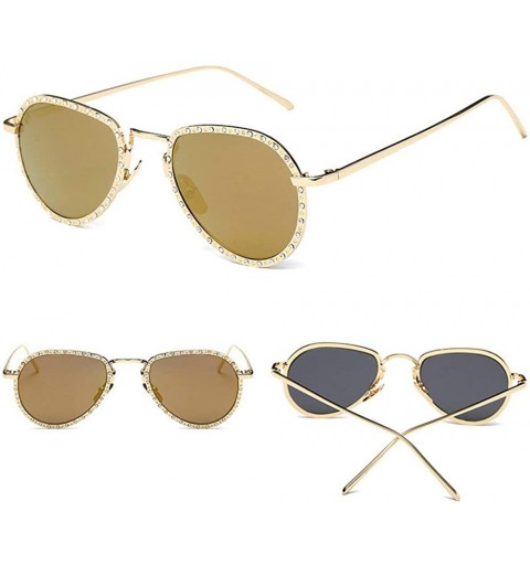 Oval Luxury Sunglasses Women's Designer Designer Diamond Women Handmade Rhinestone Sunglasses Women - Gold - CJ193CHS0CO $11.98