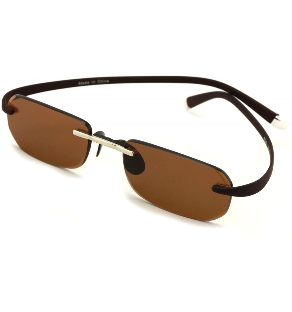 Rimless Small Low Profile Rimless Lightweight Rectangular Sunglasses With Memory Flex Temple - Brown - CV182KXMQAR $15.59