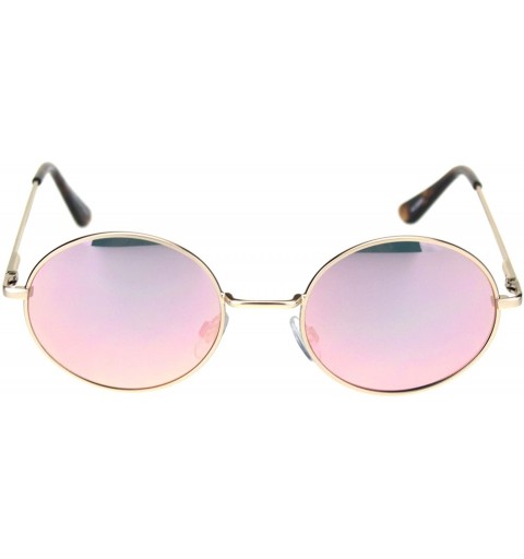 Oval Mens Color Mirror Lens Spring Hinge Oval Round Metal Sunglasses - Gold Pink Mirror - C918RR5S8ME $8.35