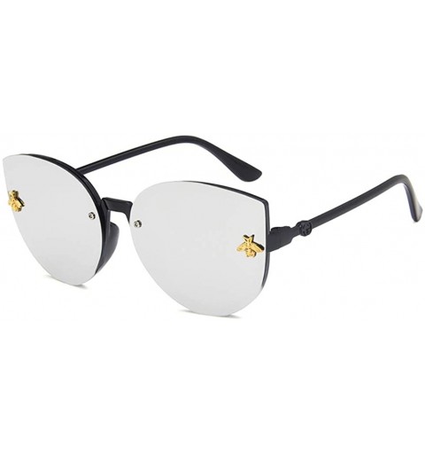 Oval Unisex Sunglasses Retro Bright Black Grey Drive Holiday Oval Non-Polarized UV400 - Bright Black White - CJ18RKH2H7S $10.52