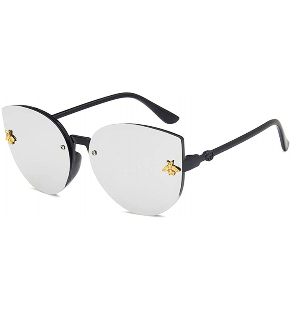 Oval Unisex Sunglasses Retro Bright Black Grey Drive Holiday Oval Non-Polarized UV400 - Bright Black White - CJ18RKH2H7S $10.52