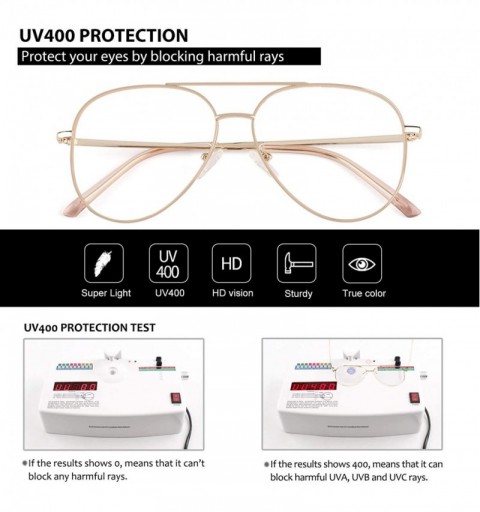 Aviator Fake Glasses for Men Women Fashion Pilot Metal Frame Non-Prescription Clear Lens Glasses PTO56 - Gold - CQ18A0ZO6EM $...