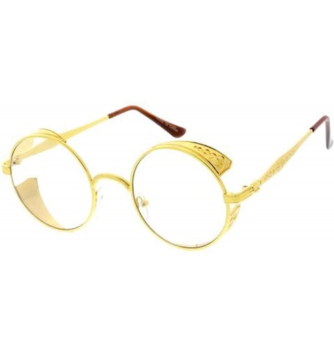Oversized SteamPunk Shield Brow Fashion Round Frame Sunglasses - Clear - CH18U0OMD5H $8.49