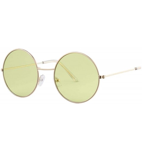 Oval Fashion Bule Round Sunglasses Women Brand Designer Luxury Sun Glasses Cool Retro Female Oculos Gafas - Gold Green - CE19...