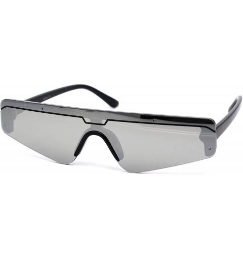 Shield Retro Futurism Flat Top Narrow Shield Plastic Sunglasses - Black Silver Mirror - CM18X4S7527 $25.18