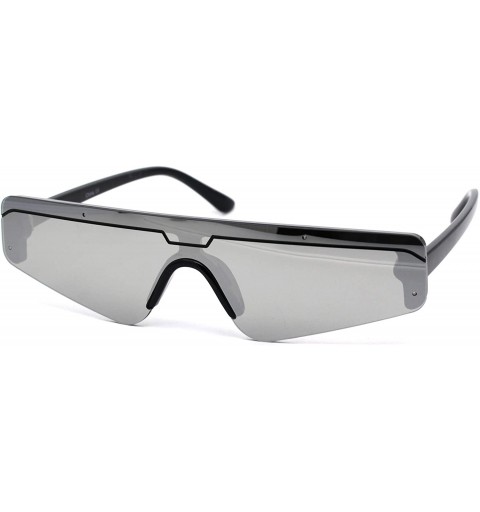 Shield Retro Futurism Flat Top Narrow Shield Plastic Sunglasses - Black Silver Mirror - CM18X4S7527 $9.33