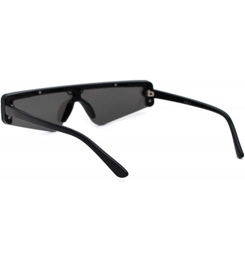 Shield Retro Futurism Flat Top Narrow Shield Plastic Sunglasses - Black Silver Mirror - CM18X4S7527 $9.33