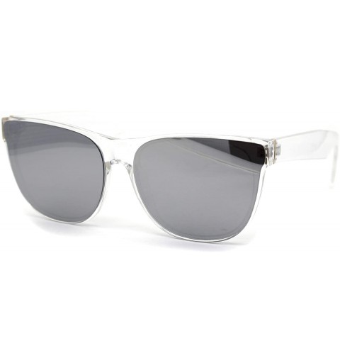 Rectangular Hipster Color Mirror Lens Plastic Horn Rim Sunglasses - Clear Silver Mirror - CS19577I4K8 $9.92