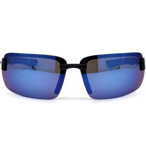 Sport Mens Biker Exposed Lens Rectangular Motorcycle Sunglasses - Black Blue Blue Mirror - CH195E5O8NA $12.56