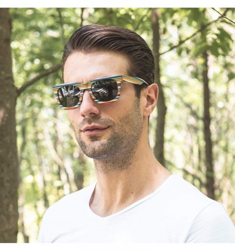 Semi-rimless Wooden Sunglasses for Men Women- Wood Bamboo Sunglasses Polarized Lens in Engraved Boxes - Colorwood - CJ18WH2SZ...