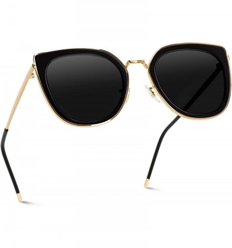 Aviator Elegant High Fashion Oversize Women Cat Eye Flat Top Sunglasses - Black & Gold Frame/ Black Lens - CH1266PDJC5 $38.45