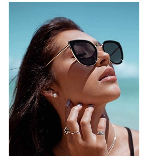 Aviator Elegant High Fashion Oversize Women Cat Eye Flat Top Sunglasses - Black & Gold Frame/ Black Lens - CH1266PDJC5 $18.53