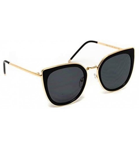 Aviator Elegant High Fashion Oversize Women Cat Eye Flat Top Sunglasses - Black & Gold Frame/ Black Lens - CH1266PDJC5 $18.53