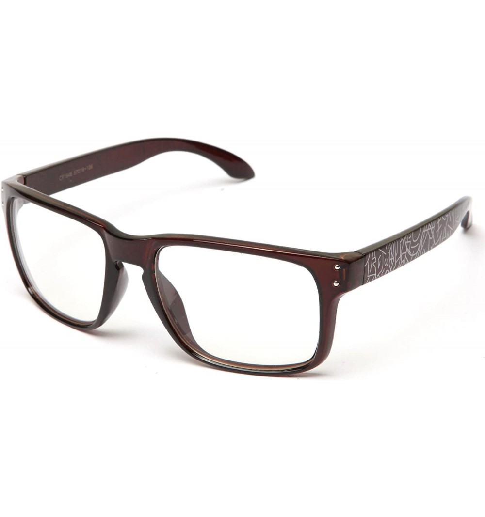 Rectangular Unisex Clear Lens Temple Design Fashion Glasses - Brown - C4119DTR9IR $7.82