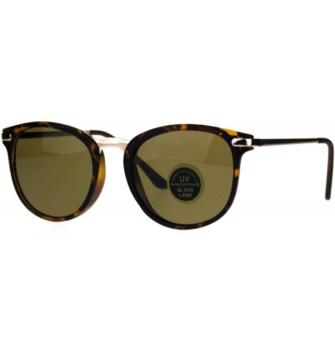 Rectangular Mens Tempered Glass Lens Retro Horn Rim Designer Mod Sunglasses - Matte Tortoise - C2188QG3LCI $7.71