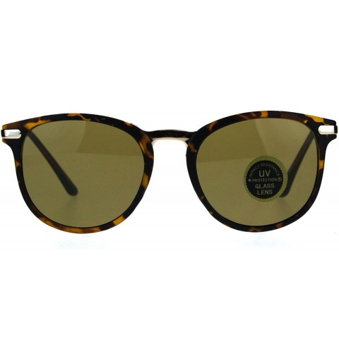 Rectangular Mens Tempered Glass Lens Retro Horn Rim Designer Mod Sunglasses - Matte Tortoise - C2188QG3LCI $7.71