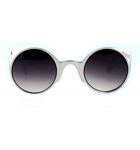Round Womens Fashion Sunglasses Round Cateye Double Frame Zig Zag Design - White Silver - CU188KIAOXD $13.05