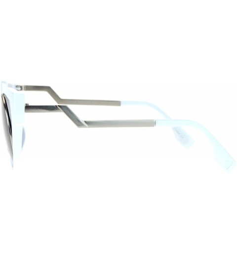 Round Womens Fashion Sunglasses Round Cateye Double Frame Zig Zag Design - White Silver - CU188KIAOXD $13.05