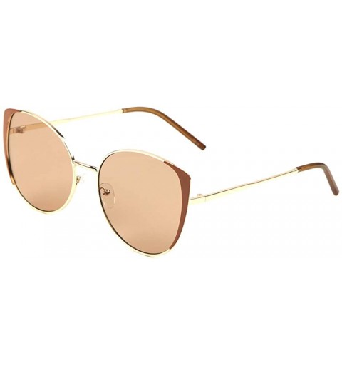 Shield Ear Shield Retro Cat Eye Frame Round Lens Sunglasses - Brown - C1197Q0NWO3 $17.74