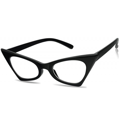 Square 1950's Retro Vintage High Pointed Colorful Clear Lens Geometric Cat Eye Glasses Non-Prescription - Black - C8189IL4D8A...