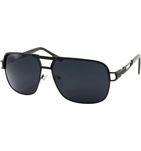 Aviator Flashy Hip Hop Rapper Retro Sunglasses - Dark Lens - High Fashion Celebrity Gold - Black - CX18SUU907M $11.76