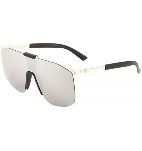 Wrap Khan Mirror Lens Flat Top Sport Shield Aviator Sunglasses - Black & Silver Frame - CN18W0YKCE0 $10.45