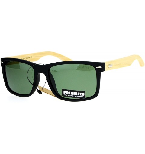 Rectangular Polarized Bamboo Wood Arm Eco Rectangular Horn Rim Sunglasses - Black Green - C112N7Y40NK $10.27