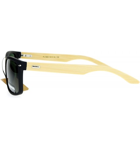 Rectangular Polarized Bamboo Wood Arm Eco Rectangular Horn Rim Sunglasses - Black Green - C112N7Y40NK $10.27