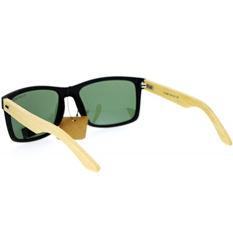 Rectangular Polarized Bamboo Wood Arm Eco Rectangular Horn Rim Sunglasses - Black Green - C112N7Y40NK $10.27