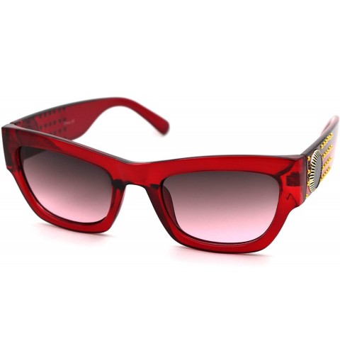 Cat Eye Womens Mod Metal Stud Jewel Thick Plastic Cat Eye Sunglasses - Red Purple Smoke - CN18WOCMSDC $11.89