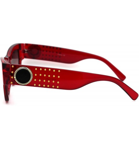Cat Eye Womens Mod Metal Stud Jewel Thick Plastic Cat Eye Sunglasses - Red Purple Smoke - CN18WOCMSDC $11.89