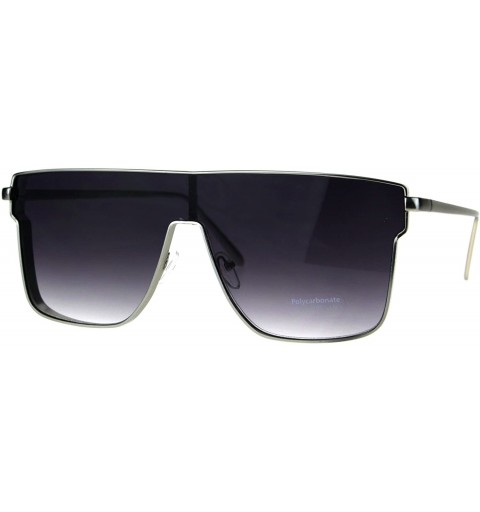 Shield 80s Robotic Shield Metal Rim Rectangular Racer Sunglasses - Silver Smoke - CR186GIQG4L $12.76