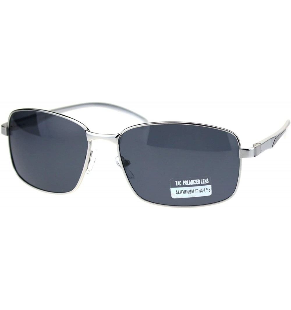 Rectangular TAC Polarized Lens Mens Rectangular Sunglasses Aluminum Temple Spring Hinge - Silver (Black) - C51923CDR2U $10.85