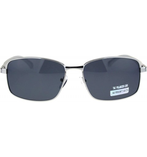 Rectangular TAC Polarized Lens Mens Rectangular Sunglasses Aluminum Temple Spring Hinge - Silver (Black) - C51923CDR2U $10.85