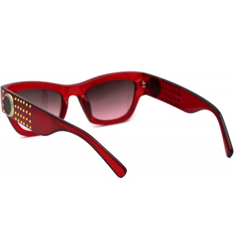 Cat Eye Womens Mod Metal Stud Jewel Thick Plastic Cat Eye Sunglasses - Red Purple Smoke - CN18WOCMSDC $11.89