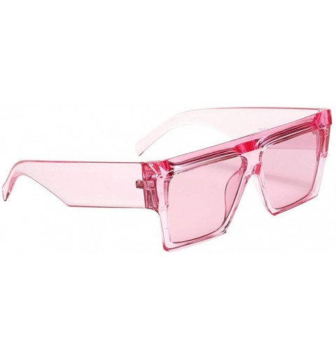 Square Square Oversized Sunglasses for Women Men Flat Square Sunglasses Tortoise Shell/Pink - Pink - CD18UUI87CA $7.31