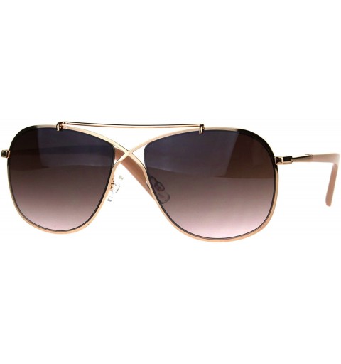 Rectangular Rectangular Pilots Luxury Fashion Metal Rim Gradient Sunglasses - Gold Pink Brown - CO188I06DWN $23.52