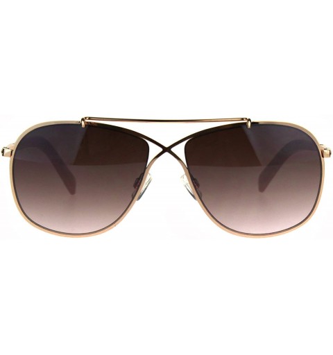 Rectangular Rectangular Pilots Luxury Fashion Metal Rim Gradient Sunglasses - Gold Pink Brown - CO188I06DWN $10.39