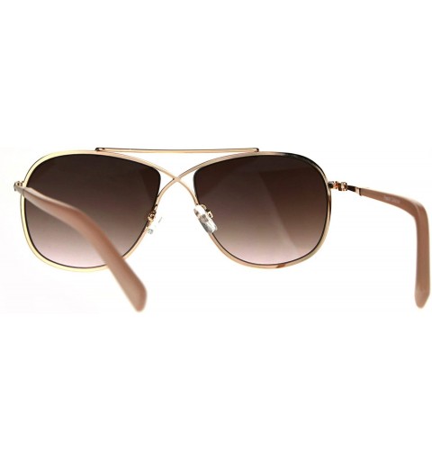 Rectangular Rectangular Pilots Luxury Fashion Metal Rim Gradient Sunglasses - Gold Pink Brown - CO188I06DWN $10.39