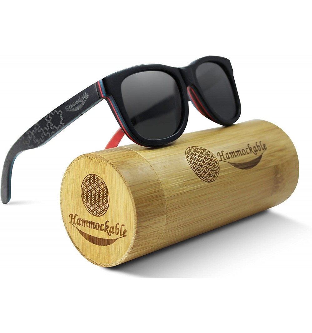 Wayfarer Handmade Maple Wood Sunglasses - Polarized UV400 Lenses in a Wooden Wayfarer that Floats! - Black Maple - Puzzle - C...