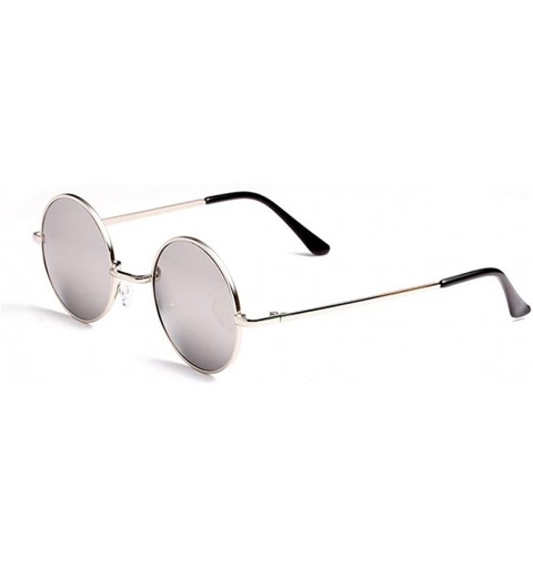 Round Unisex Hippie Vintage Sunglasses - Anti UV Retro Oversized Round Eyewear (Silver Resin Lenses) - CN18Q3E8G66 $20.91