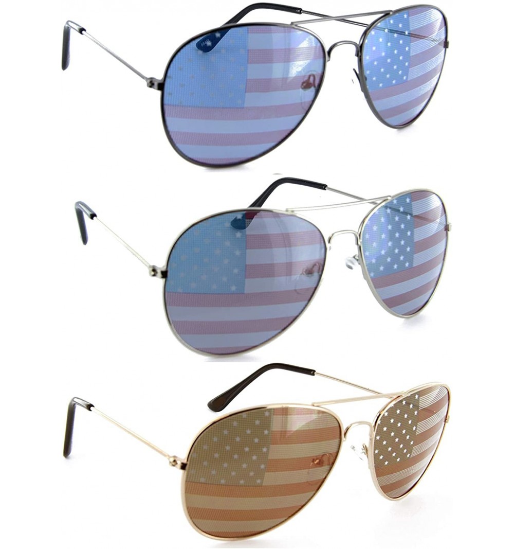 Sport Men Women Aviator Sunglasses Metal Frame Police Shades Patriotic - Gold/Gunmetal/Silver - C611KTB4P03 $19.42