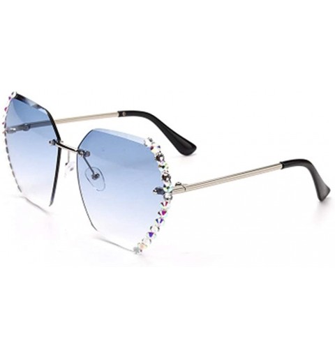 Sport Sunglasses Women's Frameless Crystal Cut Edge UV Protection Diamond Sunglasses - 2 - CQ190QZESLD $74.29
