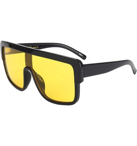 Shield Premium Oversized Sunglasses Women Men Flat Top Square Frame Shades - Yellow Lens - CT185207437 $15.15