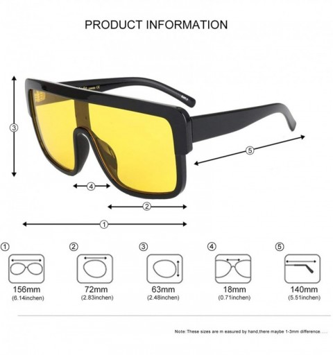 Shield Premium Oversized Sunglasses Women Men Flat Top Square Frame Shades - Yellow Lens - CT185207437 $15.15