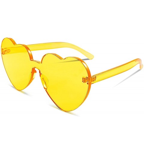 Rimless Heart Shape Rimless Sunglasses One Piece Transparent Candy Colored Integrated UV Plastic Sunglasses - Yellow - C018ED...