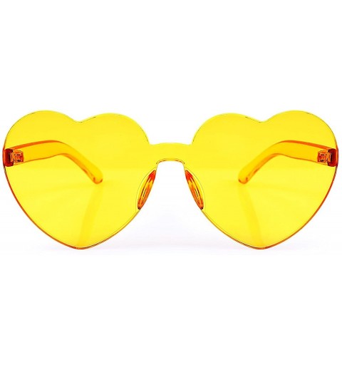 Rimless Heart Shape Rimless Sunglasses One Piece Transparent Candy Colored Integrated UV Plastic Sunglasses - Yellow - C018ED...
