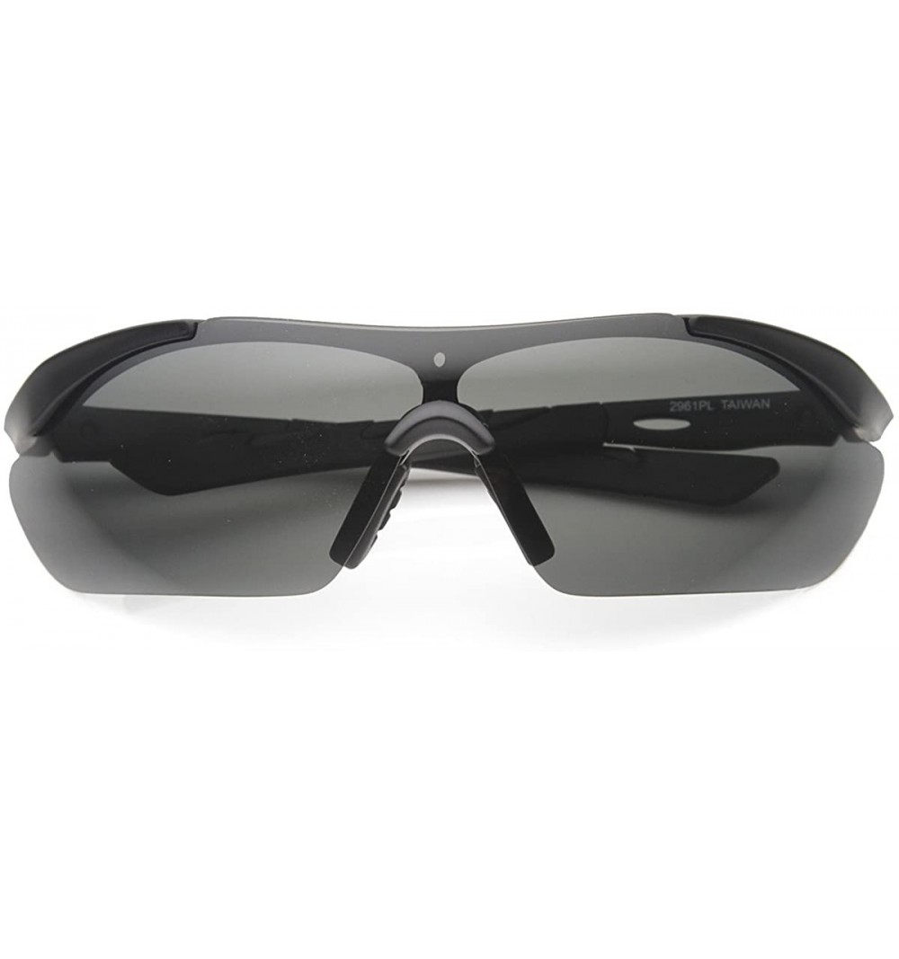 Wrap Polarized Lens Semi-Rimless Silicone Grip Wide Fit Sports Wrap Sunglasses - Shiny Black / Smoke - CW11A15V9D7 $14.86