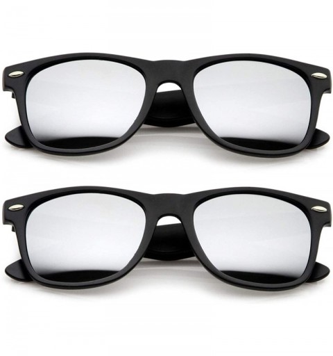 Oversized Retro Black Sunglasses Horn Rimmed Frame Mirror Lens UV Protection (2 pack) - CK11F11W7UB $9.36